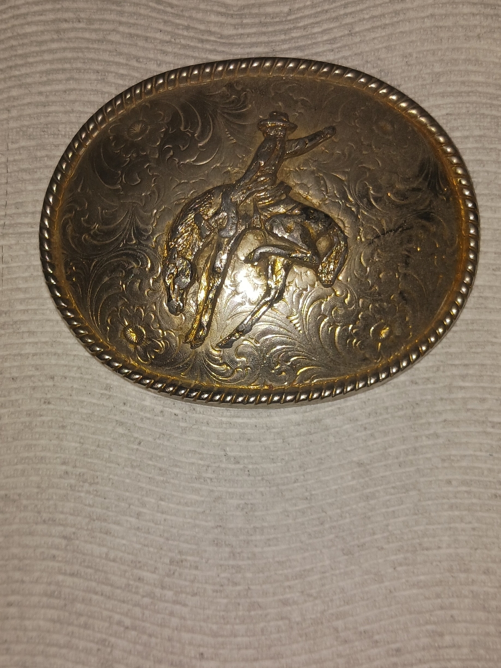 Western Rodeo Horse & Rider Belt Buckle in Antique Gold Tone